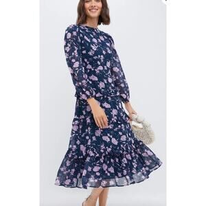 Tuckernuck Hyacinth House Rosalind Ruffle Midi Dress Navy Blush Size XS